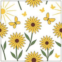 Radiant spring sunshine seamless pattern with sunflowers and rays of light for vibrant outdoor projects concept as Radiant spring sunshine pattern with sunflowers and light rays pe Dynamics vector