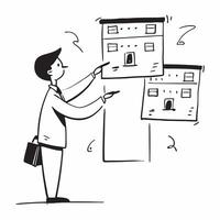 Realtor demonstrating a mockup apartment for sale in a gated community concept as A realtor demonstrates a mockup apartment for sale in a gated community focusing on security and e Dynamics vector