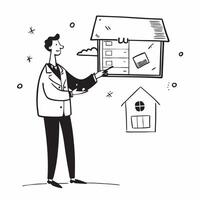 Realtor presenting a mockup house for sale at an open house event concept as A realtor presents a mockup house for sale at an open house event highlighting the spacious layout and Dynamics Set 5 vector