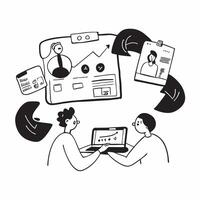 Remote team collaborating on a market research project concept as A icon illustration of a remote team collaborating on a market research project using conferencing and dig Dynamic Dynamics vector