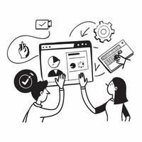 Remote team collaborating on a software development project concept as A icon illustration of a remote team collaborating on a software development project using coding tools and Dynamic Dynamics vector