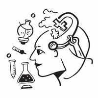 Research scientist with lab equipment concept as A research scientists profile blended with lab equipment symbolizing innovation and development in the petrochemical industry Idea Dynamics vector
