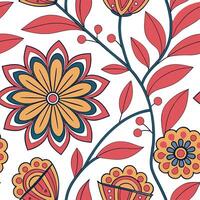 Retro abstract floral seamless pattern with bold colors and dynamic shapes for vibrant designs concept as Vibrant retro abstract floral pattern with bold colors and dynamic shapes Dynamics vector