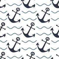 Retro nautical seamless pattern with anchors and waves in classic color schemes for marine themes concept as Classic retro nautical pattern featuring anchors and waves in timeless Dynamics vector