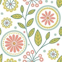 Retro style spring floral seamless pattern with circular elements and bright fresh colors for vibrant spring designs concept as Retro spring floral pattern featuring circular motif Dynamics vector