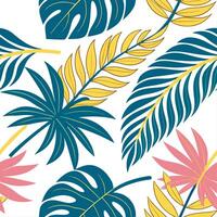 Retro tropical seamless pattern with palm leaves and vibrant colors for summer designs concept as Vibrant retro tropical pattern featuring palm leaves and bright colors perfect for Dynamics vector