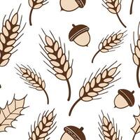 Rustic autumn seamless pattern with wheat stalks acorns and rustic textures for a farmhouse inspired design concept as Farmhouse inspired autumn pattern with wheat stalks acorns an Dynamics vector