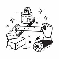 Safety tape and assembly line concept as Safety tape paired with an assembly line representing the importance of delineating safe zones in manufacturing processes ideal for isolate Dynamics vector