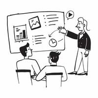 Sales director leading a hybrid quarterly review meeting concept as A sales director leading a hybrid quarterly review meeting with sales reports displayed in the office and shared Dynamics vector