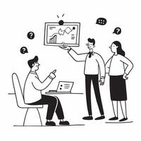 Sales manager conducting a hybrid sales pitch meeting concept as A sales manager conducting a hybrid sales pitch meeting with potential clients both in the office and remote showca Dynamics vector