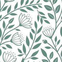 Scandinavian Nordic floral seamless tile pattern with muted greens and white for minimalist home decor concept as Muted green Nordic floral designs arranged seamlessly for minimali Dynamics vector