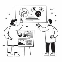 Scientist presenting glossy food research findings on World Food Day concept as Camera movement Zoom into the glossy research charts Scene A high tech lab with colleagues Detail Dynamics vector
