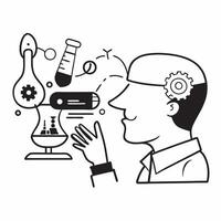 Scientist double exposure with lab equipment concept as A scientists profile merged with lab equipment representing scientific responsibility and innovation Perfect for science an Dynamics vector