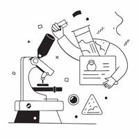 Scientist using a glossy microscope in a high tech lab concept as Camera movement Zoom into the glossy microscope used by the scientist Scene A high tech laboratory with advanced Dynamics vector