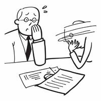 Senior executive looking at a failed merger document appearing devastated concept as A senior executive in a suit looking at a failed merger document on his desk appearing devastat Dynamics vector