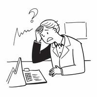 Senior executive looking at a failed investment portfolio appearing devastated concept as A senior executive in a suit looking at a failed investment portfolio on his desk appearin Dynamics vector