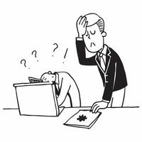 Senior manager looking at a failed IT project appearing devastated concept as A senior manager in a suit looking at a failed IT project report on his desk appearing devastated and Dynamics vector