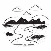 Simple flat illustration as Clear river flowing through a green valley in summer concept as A serene river flowing through a lush green valley under a bright summer sky idea Dynamics Set 8 vector