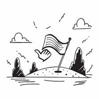 Simple flat illustration as Field with American flag and clear sky concept as A tranquil field with an American flag waving under a clear sky representing unity and hard wor Dynamics vector