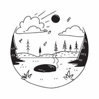 Simple flat illustration as Clear river flowing through a green valley in summer concept as A serene river flowing through a lush green valley under a bright summer sky idea Dynamics Set 12 vector