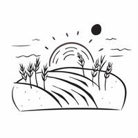Simple flat illustration as Golden hour over a serene meadow with gentle hills concept as A tranquil scene of a meadow with gentle rolling hills bathed in the golden hour li Dynamics Set 4 vector