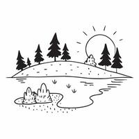 Simple flat illustration as Golden hour over a serene meadow with gentle hills concept as A tranquil scene of a meadow with gentle rolling hills bathed in the golden hour li Dynamics Set 19 vector