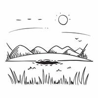 Simple flat illustration as Golden hour over a serene meadow with gentle hills concept as A tranquil scene of a meadow with gentle rolling hills bathed in the golden hour li Dynamics Set 18 vector