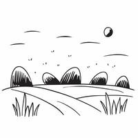 Simple flat illustration as Golden hour over a serene meadow with gentle hills concept as A tranquil scene of a meadow with gentle rolling hills bathed in the golden hour li Dynamics Set 6 vector