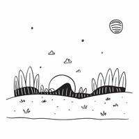 Simple flat illustration as Golden hour over a serene meadow with gentle hills concept as A tranquil scene of a meadow with gentle rolling hills bathed in the golden hour li Dynamics Set 26 vector