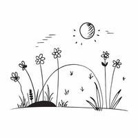 Simple flat illustration as Golden hour over a serene meadow with gentle hills concept as A tranquil scene of a meadow with gentle rolling hills bathed in the golden hour li Dynamics Set 16 vector