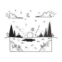 Simple flat illustration as Golden hour over a serene meadow with gentle hills concept as A tranquil scene of a meadow with gentle rolling hills bathed in the golden hour li Dynamics Set 33 vector