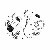 Simple flat illustration as Jump rope and herbal supplement concept as A jump rope and a herbal supplement representing the blend of cardiovascular exercise and natural well Dynamics vector