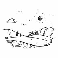 Simple flat illustration as Summer meadow with rolling hills and clear sky concept as A picturesque summer meadow with rolling hills and a clear blue sky offering a clean an Dynamics Set 9 vector
