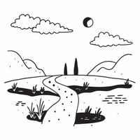 Simple flat illustration as Summer meadow with rolling hills and clear sky concept as A picturesque summer meadow with rolling hills and a clear blue sky offering a clean an Dynamics Set 8 vector