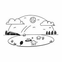 Simple flat illustration as Summer meadow with rolling hills and clear sky concept as A picturesque summer meadow with rolling hills and a clear blue sky offering a clean an Dynamics Set 5 vector