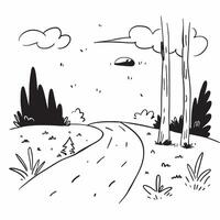 Simple flat illustration as Tranquil forest path in summer concept as A peaceful forest path shaded by tall trees with dappled sunlight filtering through perfect for busines Dynamics vector