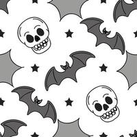 Skeletons and bats seamless tile pattern with spooky elements and dark tones for eerie Halloween decor concept as Spooky skeletons and bats arranged seamlessly with dark tones for Dynamics vector