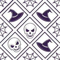 Skeletons and witches seamless tile pattern with spooky elements and dark hues for macabre Halloween decor concept as Spooky skeletons and witches arranged seamlessly with dark hue Dynamics vector
