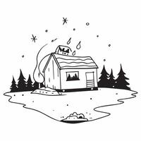 Snow covered cabin in a winter forest concept as A cozy snow covered cabin nestled in a tranquil winter forest under a clear sky offering a clean and serene background for business Dynamics vector