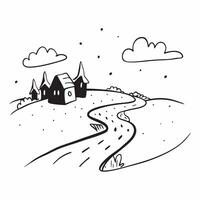 Snowy village path under a clear winter sky concept as A quaint snow covered village path under a bright winter sky perfect for business presentations needing a clean and peaceful Dynamics vector