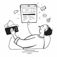 Social media manager enjoying a spa day concept as A social media manager enjoying a spa day using a tablet to check social media updates highlighting relaxation and balanced work Dynamics vector
