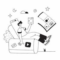 Social media manager relaxing with a book in a cozy nook concept as A social media manager relaxing with a book in a cozy nook while checking social media updates on a smartphone e Dynamics vector