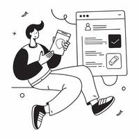 Social media manager relaxing with a cup of coffee and a tablet concept as A social media manager relaxing with a cup of coffee and a tablet browsing social media trends highlighti Dynamics vector