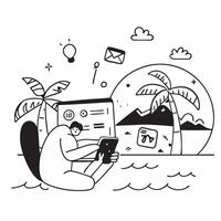 Social media strategist enjoying a relaxing bubble bath concept as A social media strategist enjoying a relaxing bubble bath while brainstorming social media campaigns highlighting Dynamics Set 2 vector