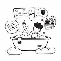 Social media strategist enjoying a relaxing bubble bath concept as A social media strategist enjoying a relaxing bubble bath while brainstorming social media campaigns highlighting Dynamics vector