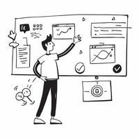 Social media strategist planning a digital campaign concept as A social media strategist in an office planning a digital campaign on a whiteboard highlighting strategic thinking an Dynamics vector