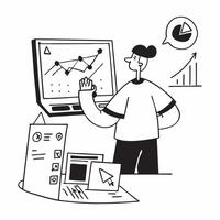 Stock trader using smart contracts for automated stock valuation concept as A stock trader in a trading room using smart contracts on a laptop for automated stock valuation highlig Dynamics vector
