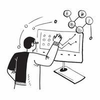 Stock analyst developing neural network models for stock valuation concept as A stock analyst in a high tech office developing neural network models on a computer for stock valuati Dynamics vector
