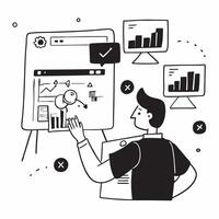 Stock analyst using big data for stock valuation analysis concept as A stock analyst in a modern office using big data on a computer for stock valuation analysis highlighting innov Dynamics vector