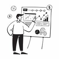 Stock analyst using blockchain technology for stock valuation concept as A stock analyst in a high tech office using blockchain technology on a computer for stock valuation highlig Dynamics vector